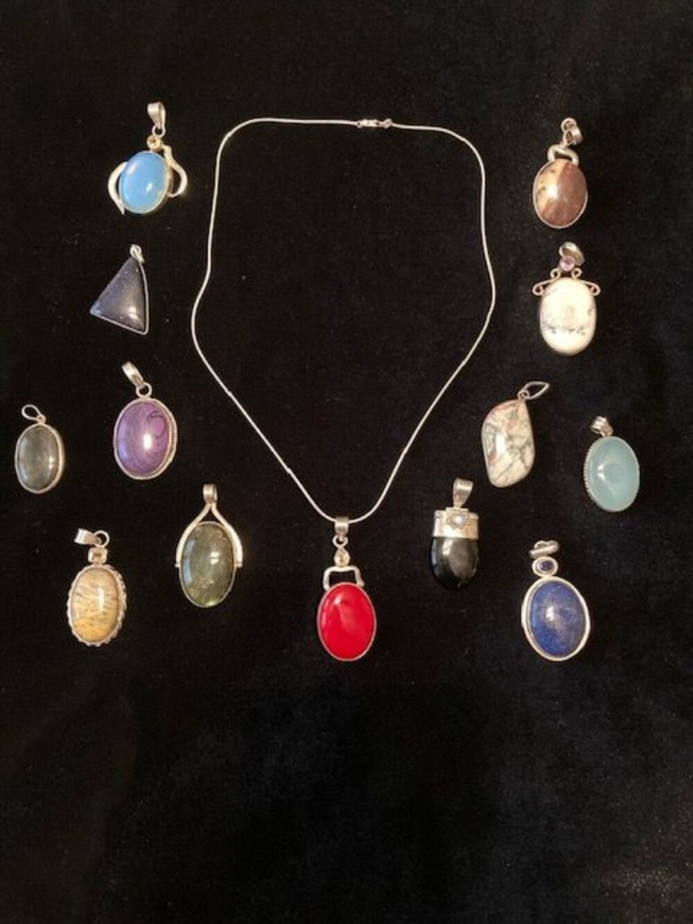 Lot of 13 Pendants with Silver Chain